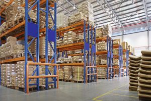 warehouse with multilayer racks in a factory